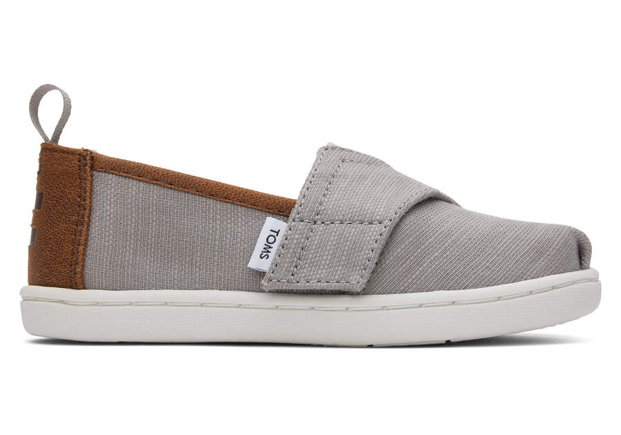 Baby Grey Recycled Cotton Canvas Alpargata hook and loop Strap Slip On Shoe | TOMS 10019558