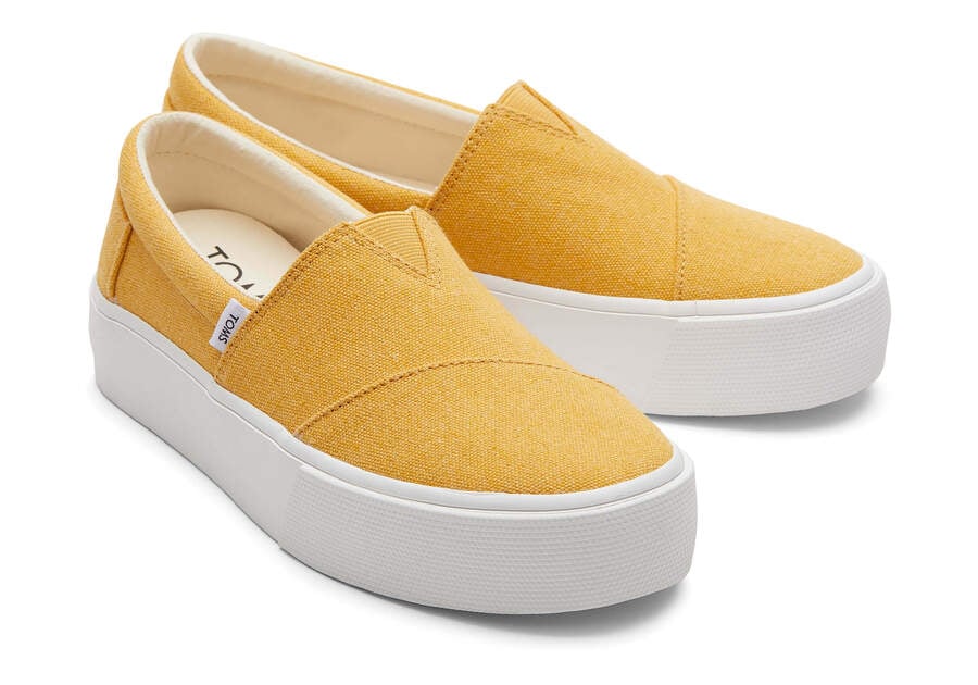 Women's Orange Washed Canvas Fenix Platform Slip-On Sneakers | TOMS 10020157